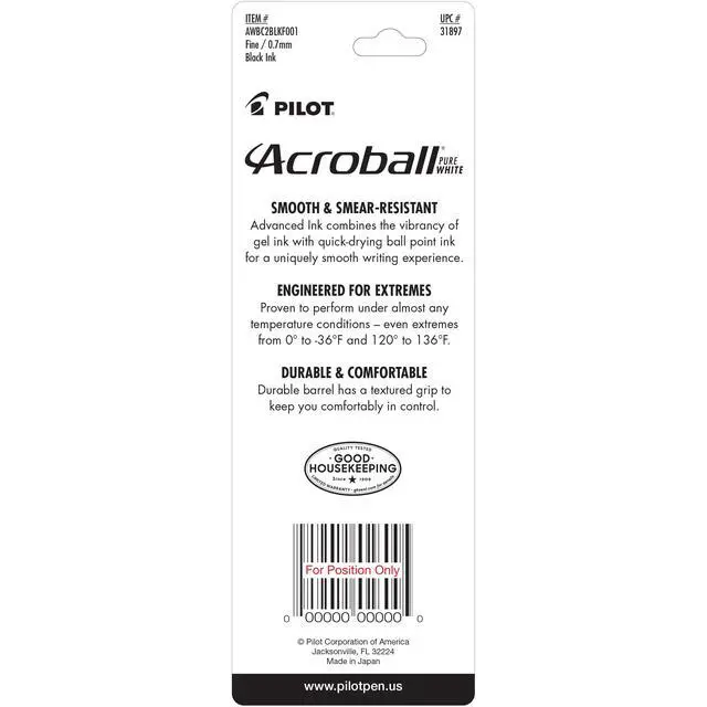 Alt view image 2 of 7 - PILOT Acroball PureWhite Advanced Ink Refillable & Retractable Ball Point Pens with Silver Accents, Fine Point, Black Ink