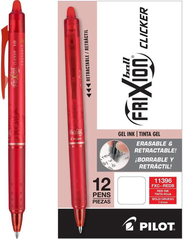 Main image of Pilot, FriXion Clicker Erasable Gel Pens, Bold Point 1 mm, Pack of 12, Red