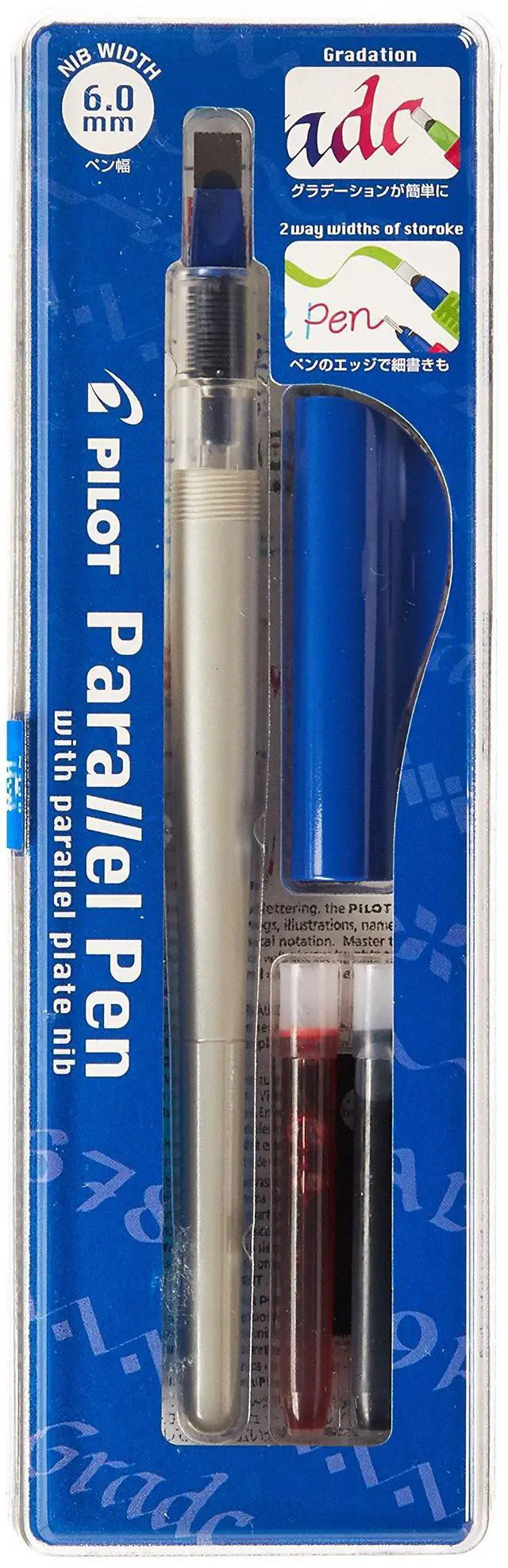Main image of PILOT Parallel Calligraphy Pen Set, 6.0mm Nib with Black and Red Ink Cartridges (90053)