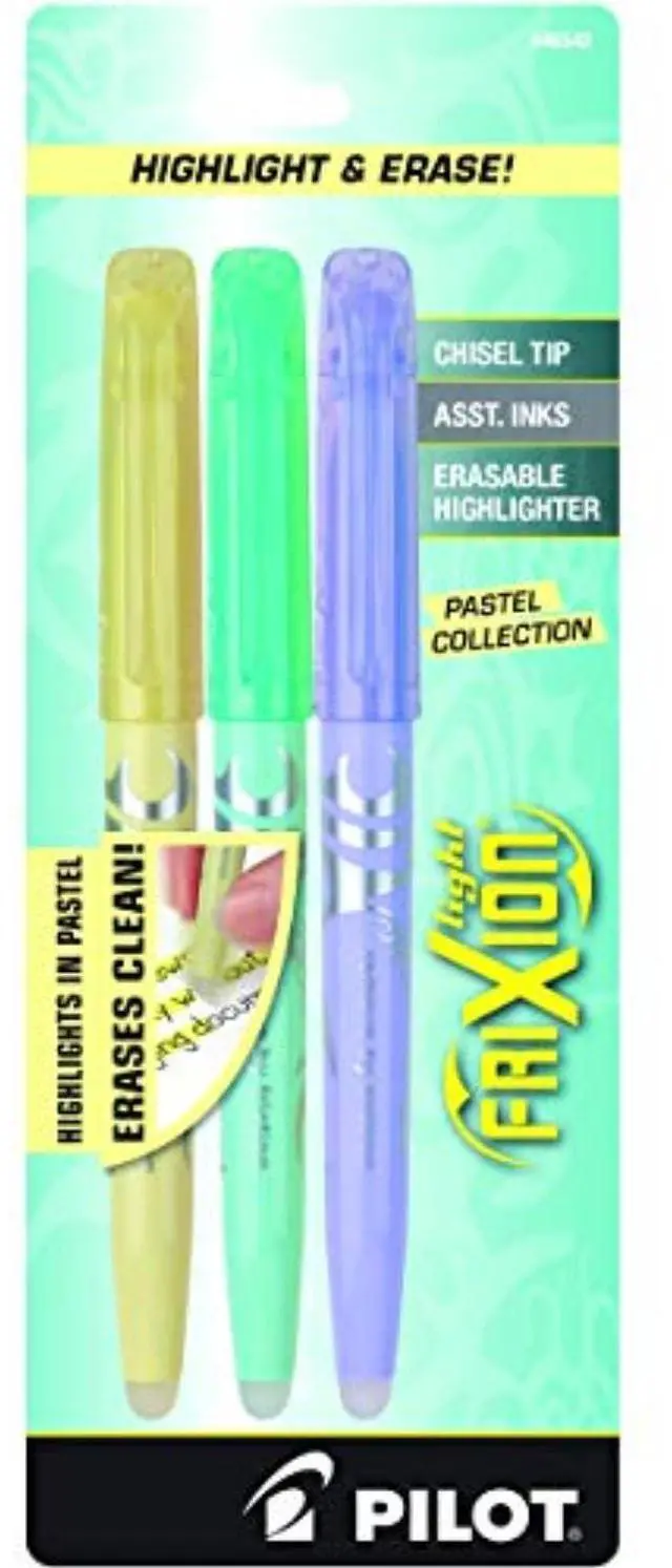 Main image of Pilot, FriXion Light Pastel Erasable Highlighters, Chisel Tip, Pack of 3, Pastel Yellow, Green & Purple