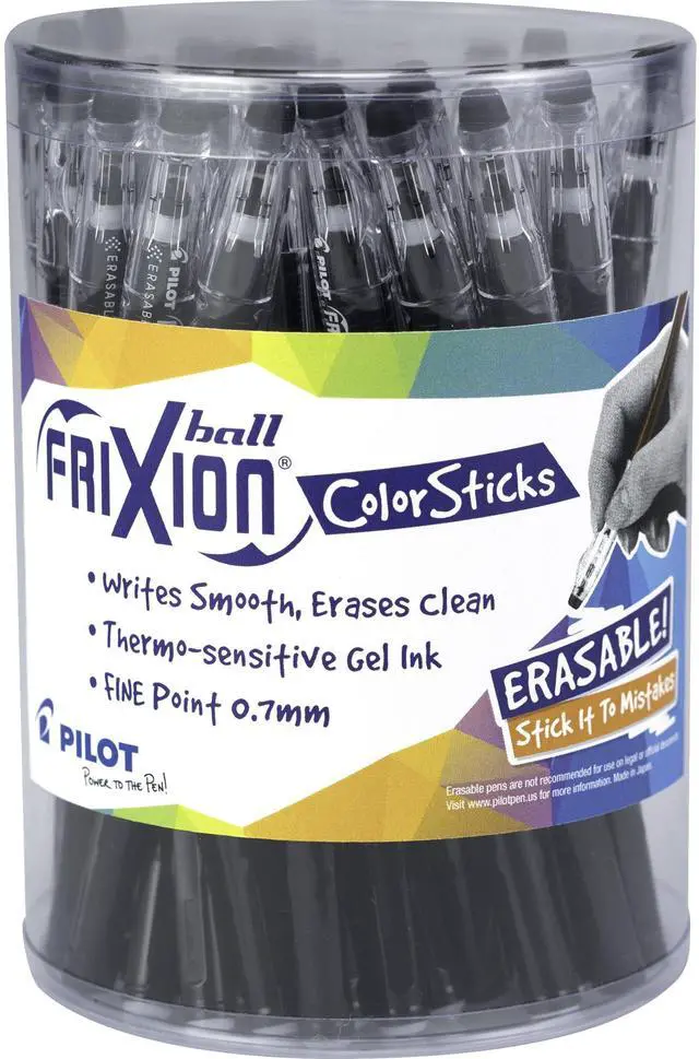 Main image of Pilot FriXion ColorSticks Erasable Gel Ink Pens, Fine Point 0.7 mm, Black, 36-Pack, Erasable Pens - Ideal for School, Journaling, & Office Writing