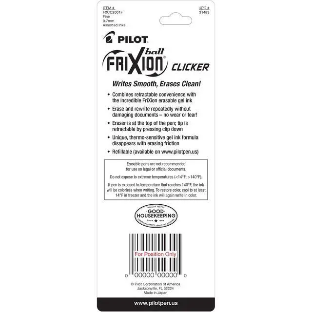 Alt view image 4 of 7 - PILOT FriXion Clicker Erasable, Refillable & Retractable Gel Ink Pens, Fine Point, Assorted Color Inks, 2-Pack (31483)