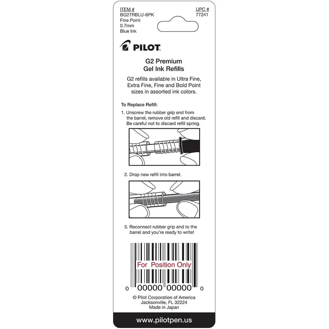 Alt view image 4 of 4 - Pilot, G2 Gel Ink Refills, Fine Point 0.7 mm, Blue, Pack of 2