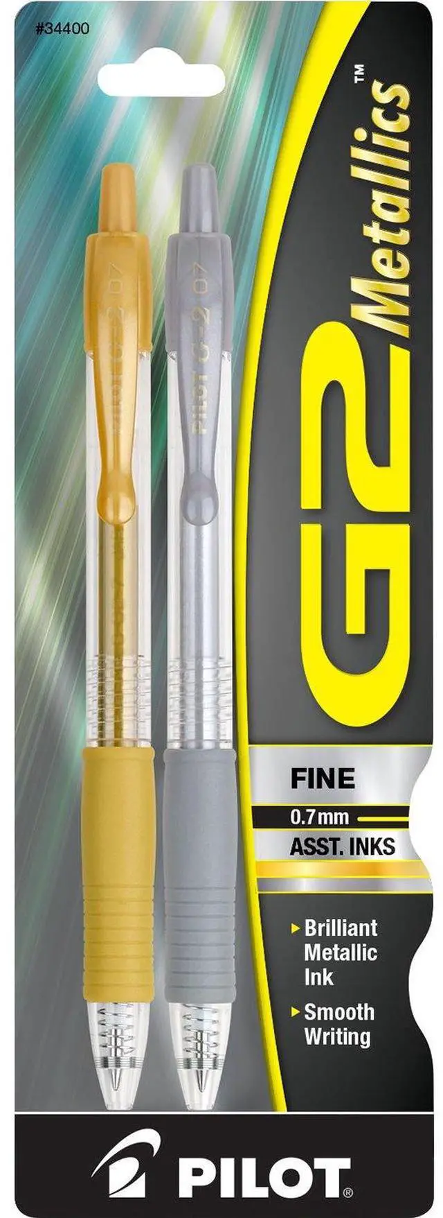 Main image of Pilot, G2 Metallics Gel Roller Pens, Fine Point 0.7 mm, Gold & Silver, Pack of 2