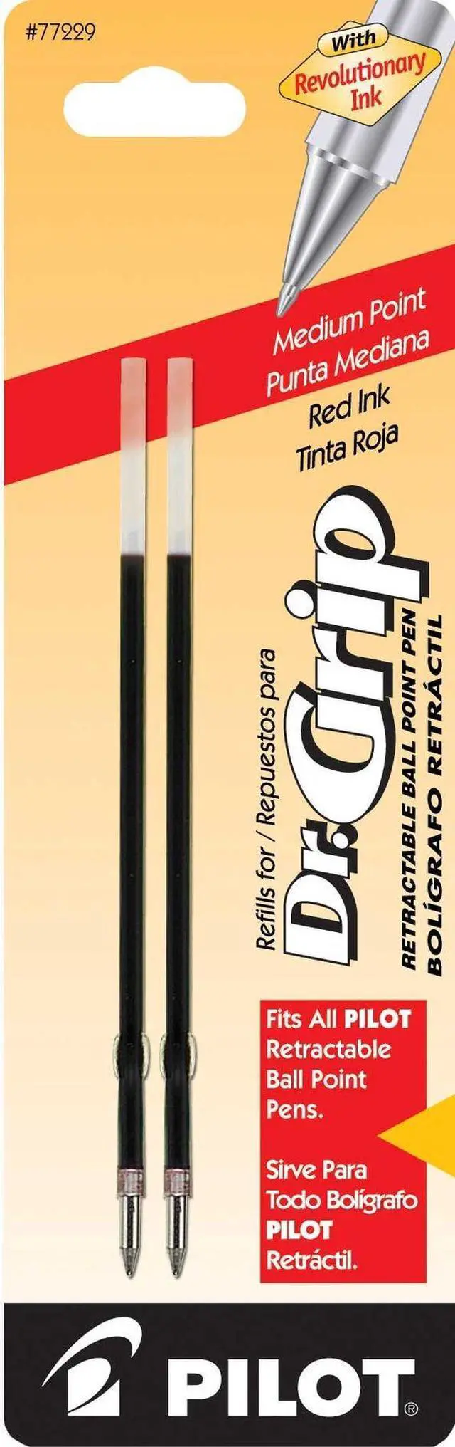 Main image of PILOT Dr. Grip Ballpoint Ink Refills for Retractable Pens, Medium Point, Red Ink, 2-Pack (77229)