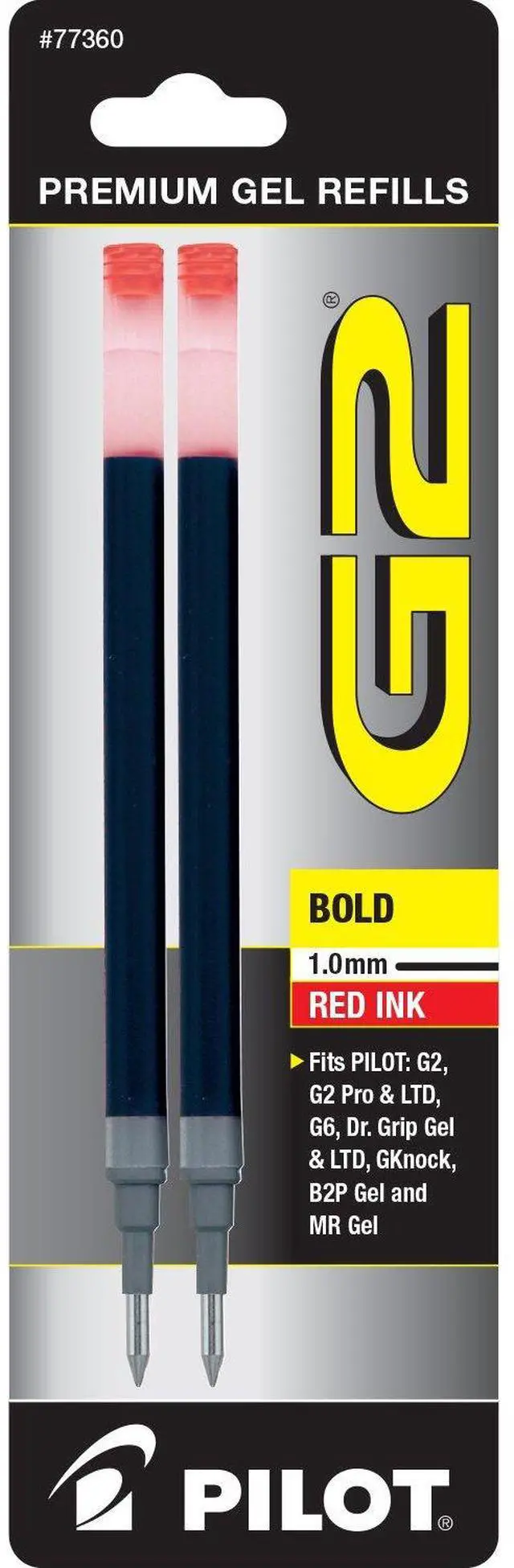 Main image of Pilot, G2 Gel Ink Refills, Bold Point 1 mm, Red, Pack of 2