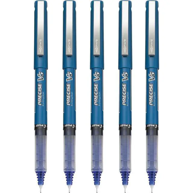 Alt view image 4 of 5 - Pilot Precise V5 Rollerball Pens, Extra Fine Point 0.5 mm Blue Pens, Blue, Pack of 5 - Ideal for School, Journaling & Office Writing
