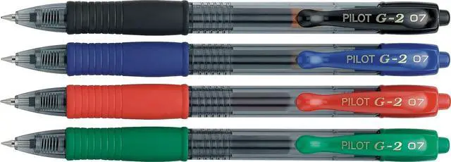 Alt view image 2 of 3 - Pilot G2 Retractable Premium Gel Ink Roller Ball Pens, Fine Point, 4-Pack, Assorted Colors, Black/Blue/Red/Green