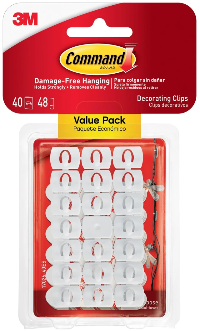 Main image of Command Decorating Clips Value Pack, 40 Clips, 48 Strips | Decorative Clips For String Lights, Holiday Lights, And Decorations, No Tools Needed, Good For Dorms, Apartment, Home