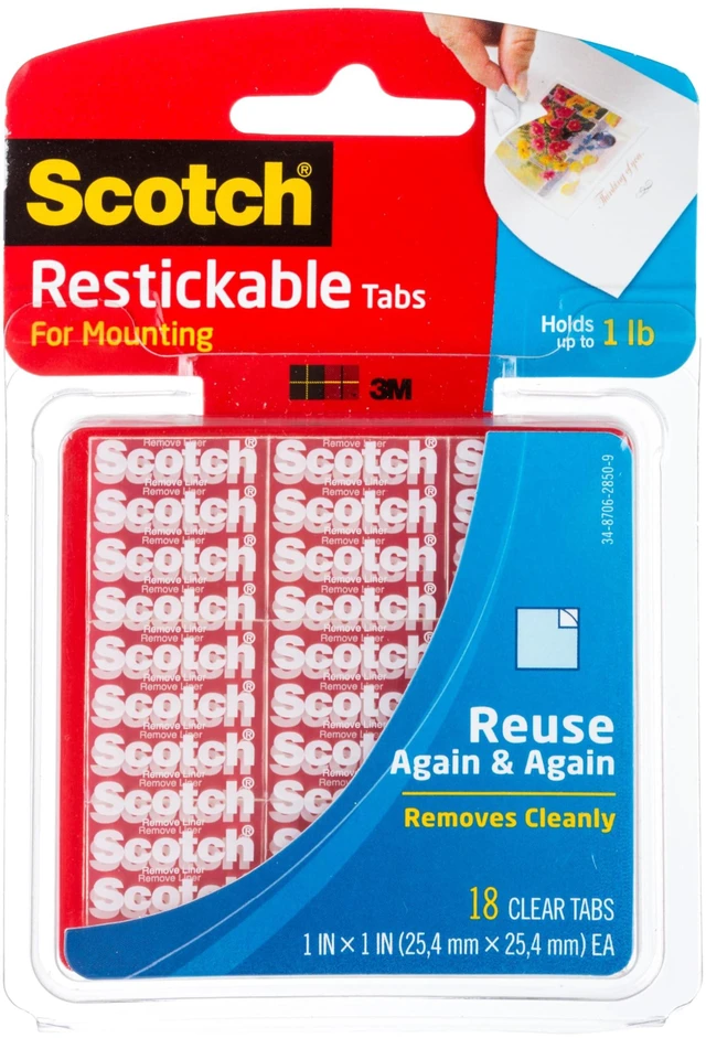 Main image of Scotch Restickable Tabs, Clear,1-in x 1-in,18-Tabs (R100)