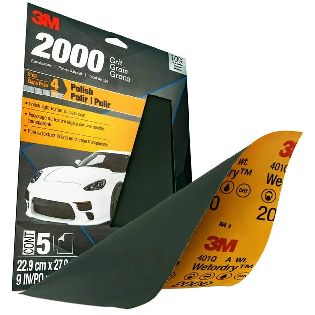 Alt view image 3 of 5 - 3M Wetordry Sandpaper, 32044, 2000 Grit, 9 inch x 11 inch, 5 Sheets Per Pack