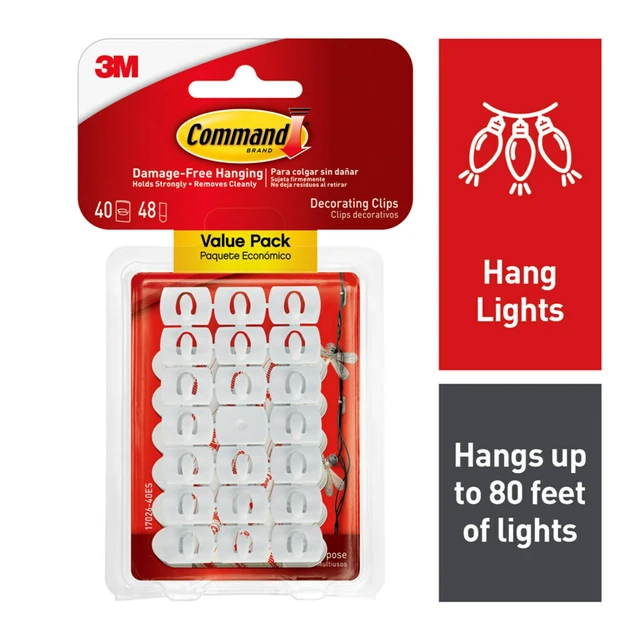 Alt view image 7 of 7 - Command Decorating Clips Value Pack, 40 Clips, 48 Strips | Decorative Clips For String Lights, Holiday Lights, And Decorations, No Tools Needed, Good For Dorms, Apartment, Home