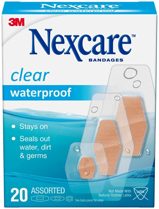 Main image of Nexcare Waterproof Clear Bandages, Covers And Protects, Designed To Stay On In Wet Conditions And Keep The Water Out, Assorted Sizes, 20 Count
