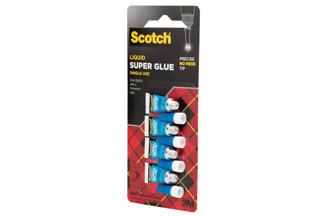 Alt view image 4 of 7 - Scotch Super Glue Liquid, 4-Pack of Single-Use Tubes, .017 oz Each | Fast Drying Liquid Formula