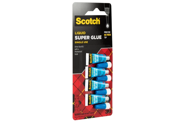 Alt view image 5 of 7 - Scotch Super Glue Liquid, 4-Pack of Single-Use Tubes, .017 oz Each | Fast Drying Liquid Formula