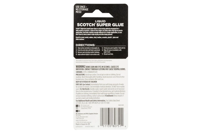 Alt view image 6 of 7 - Scotch Super Glue Liquid, 4-Pack of Single-Use Tubes, .017 oz Each | Fast Drying Liquid Formula