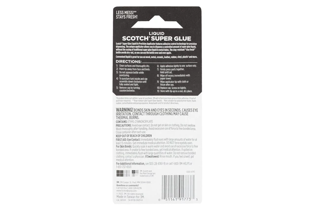 Alt view image 7 of 7 - Scotch Super Glue Liquid, 4-Pack of Single-Use Tubes, .017 oz Each | Fast Drying Liquid Formula