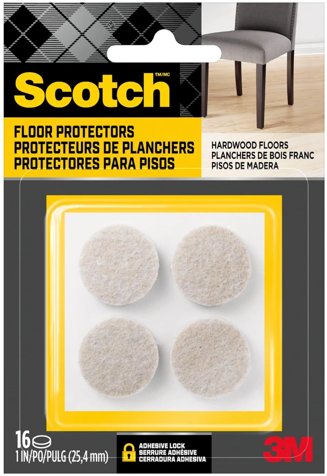 Main image of Scotch Felt Pads, Felt Furniture Pads for Protecting Hardwood Floors, Round, 1 in. Diameter, Beige, 16 Pads | Protecting Hardwood Floors, Easy-to-apply, Self-Stick design, Reliable protection from nic