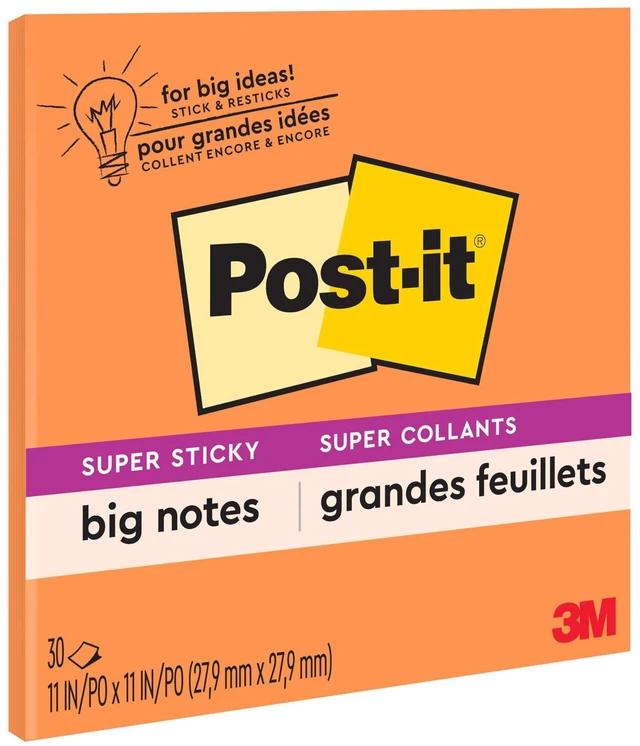 Main image of Post-it Super Sticky Big Notes, 11 x 11 in, Neon Orange, 1 Pad, 30 Sheets | Great for Vision Boards, Creative Projects, Study Spaces, Group Brainstorming, and More