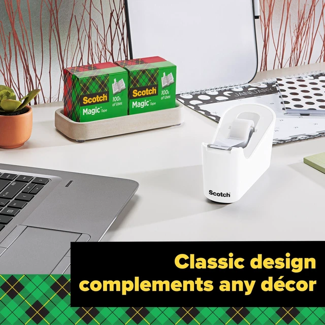 Alt view image 5 of 7 - Scotch Tape Dispenser, White, Great for School or Office and Includes 1 Roll of Scotch Magic Tape 3/4 in x 350 in, ABS Material