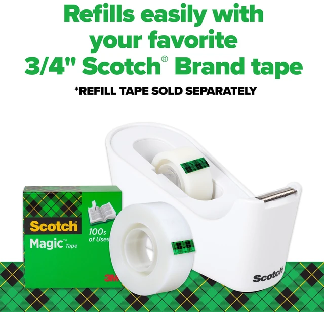 Alt view image 6 of 7 - Scotch Tape Dispenser, White, Great for School or Office and Includes 1 Roll of Scotch Magic Tape 3/4 in x 350 in, ABS Material