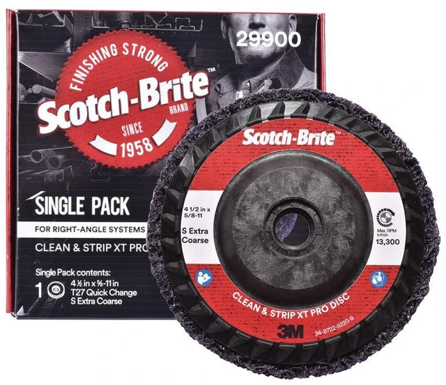 Main image of 3M Scotch-Brite Clean and Strip XT Pro Disc, XO-DC, SiC Extra Coarse, T27, 4-1/2 in x 5/8"-11, Silicon Carbide Cuts Aggressively and Leaves a Fine Finish, Resists Loading, Purple