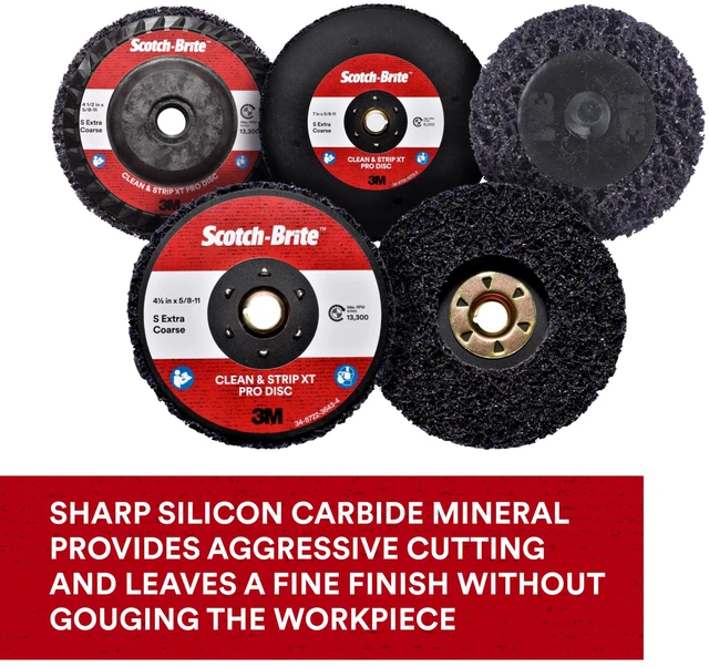 Alt view image 2 of 7 - 3M Scotch-Brite Clean and Strip XT Pro Disc, XO-DC, SiC Extra Coarse, T27, 4-1/2 in x 5/8"-11, Silicon Carbide Cuts Aggressively and Leaves a Fine Finish, Resists Loading, Purple