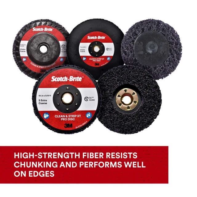 Alt view image 5 of 7 - 3M Scotch-Brite Clean and Strip XT Pro Disc, XO-DC, SiC Extra Coarse, T27, 4-1/2 in x 5/8"-11, Silicon Carbide Cuts Aggressively and Leaves a Fine Finish, Resists Loading, Purple