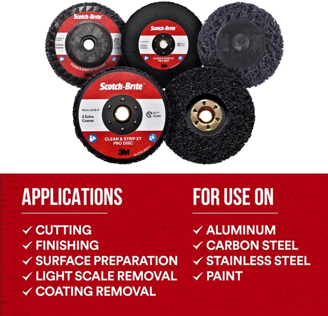 Alt view image 7 of 7 - 3M Scotch-Brite Clean and Strip XT Pro Disc, XO-DC, SiC Extra Coarse, T27, 4-1/2 in x 5/8"-11, Silicon Carbide Cuts Aggressively and Leaves a Fine Finish, Resists Loading, Purple