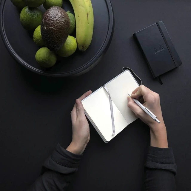 Alt view image 4 of 4 - Rhodia Webnotebook Webbies - Dot Grid 96 sheets - A6, 3 1/2" x 5 1/2" - Black Italian Synthetic Leather Cover