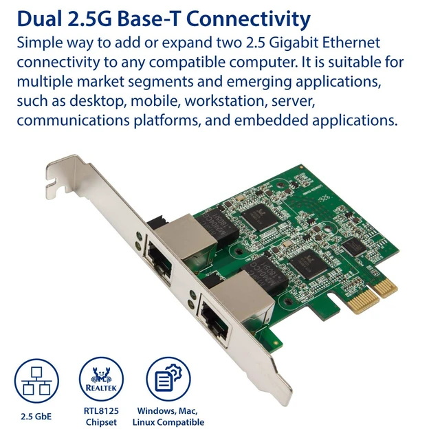 Alt view image 2 of 6 - Syba Dual 2.5 Gigabit Ethernet PCI-E Network Expansion Card RJ45 LAN Adapter Low Profile Bracket SD-PEX24066