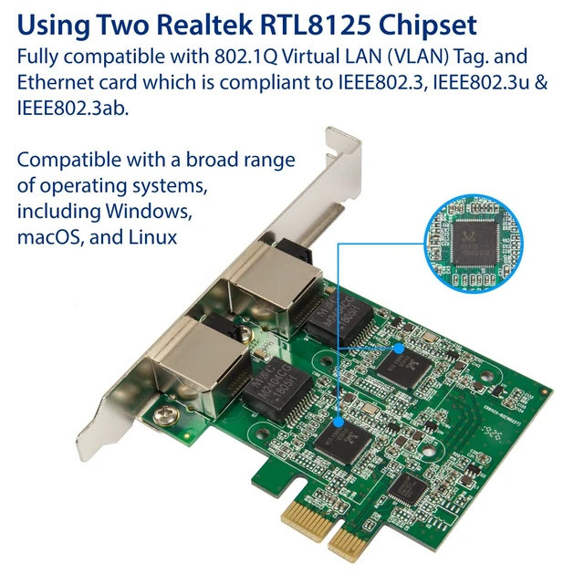 Alt view image 3 of 6 - Syba Dual 2.5 Gigabit Ethernet PCI-E Network Expansion Card RJ45 LAN Adapter Low Profile Bracket SD-PEX24066