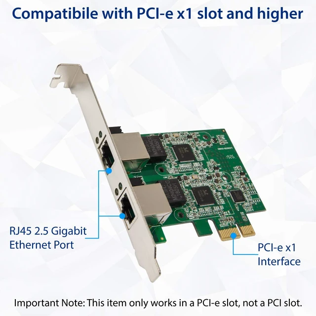Alt view image 6 of 6 - Syba Dual 2.5 Gigabit Ethernet PCI-E Network Expansion Card RJ45 LAN Adapter Low Profile Bracket SD-PEX24066
