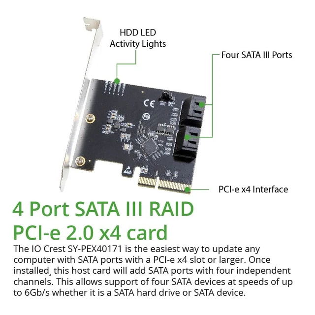 Alt view image 2 of 5 - 4 Port SATA III to PCI-e x2 RAID Expansion Card