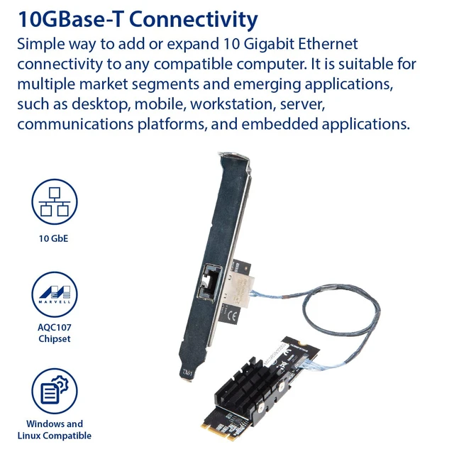 Alt view image 2 of 6 - IO Crest 10 Gigabit M.2 M Key Ethernet Network Expansion Card