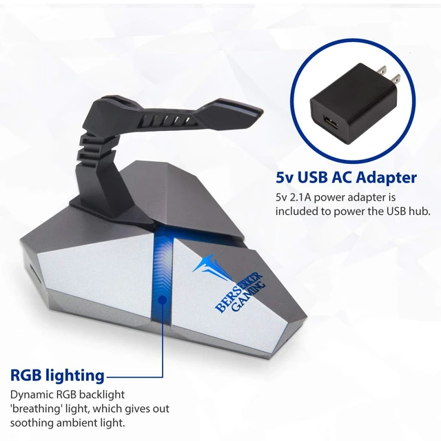 Alt view image 3 of 7 - LOKI Gaming Mouse Bungee Stand - RGB LED Lights - 4 Port USB 3.0 Hub with Active Power - Micro SD Card Reader Slot - PC; Mac; Linux