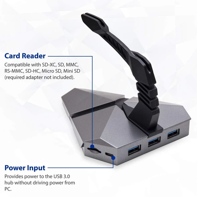 Alt view image 4 of 7 - LOKI Gaming Mouse Bungee Stand - RGB LED Lights - 4 Port USB 3.0 Hub with Active Power - Micro SD Card Reader Slot - PC; Mac; Linux