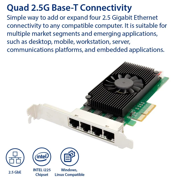 Alt view image 2 of 6 - Quad 2.5 Gigabit Ethernet PCI-E Network Expansion Card RJ45 LAN Adapter Low Profile Bracket SY-PEX24086