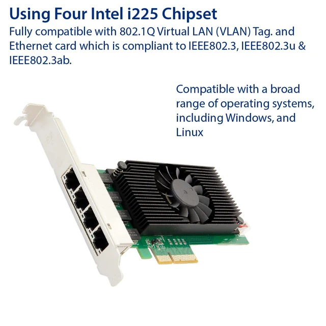 Alt view image 3 of 6 - Quad 2.5 Gigabit Ethernet PCI-E Network Expansion Card RJ45 LAN Adapter Low Profile Bracket SY-PEX24086