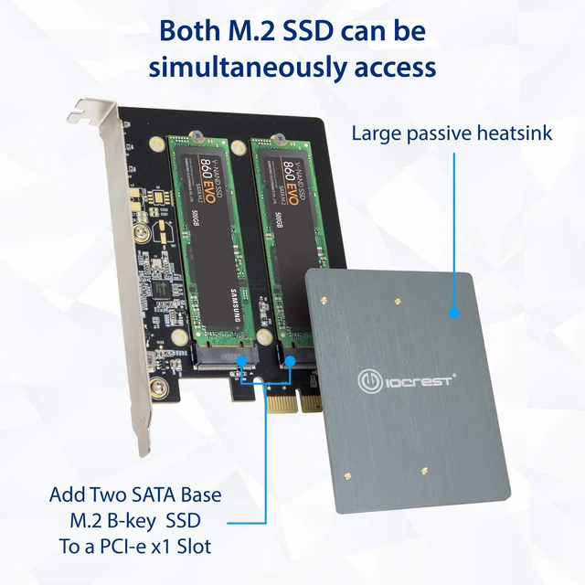 Alt view image 4 of 6 - IO CREST Dual M.2 B-Key SATA SSD Converter PCI Express 3.0 x1 Expansion Card Heat Sink Jmicron JMB582 Chipset SI-PEX40153