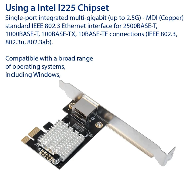 Alt view image 3 of 6 - IO CREST 2.5 Gigabit Ethernet PCI Express PCI-E Network Interface Card 10/100/1000/25000 Mbps RJ45 LAN Intel I225 Chipset, Black (SY-PEX24076)