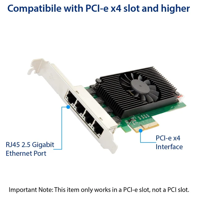 Alt view image 6 of 6 - Quad 2.5 Gigabit Ethernet PCI-E Network Expansion Card RJ45 LAN Adapter Low Profile Bracket SY-PEX24086