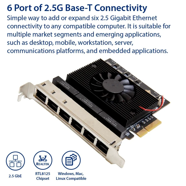 Alt view image 2 of 5 - 6 Port 2.5 Gigabit PCI-e x4 Ethernet Network Card