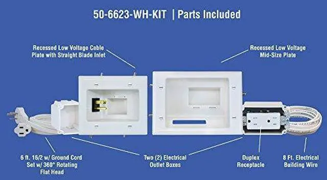 Alt view image 2 of 4 - Datacomm Flat Panel TV Cable Organizer Kit with Duplex Power Solution 50-6623-WH-KIT