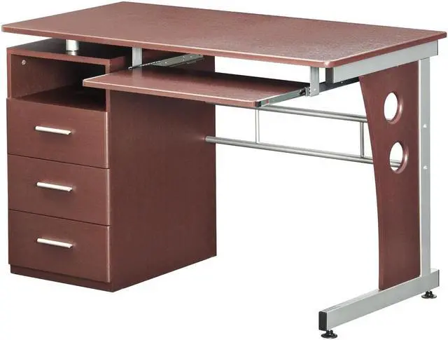 Alt view image 3 of 16 - Deluxe Stylish Ergonomic Computer Desk with Two Drawer - Chocolate