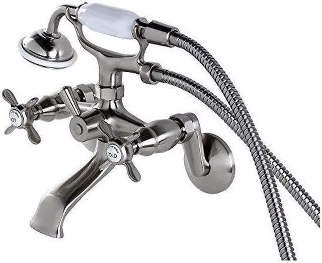 Main image of Kingston Brass KS286SN Essex 3" - 9" Adjustable Centers Wall Mount Clawfoot Tub Filler with Hand Shower, Satin Nickel