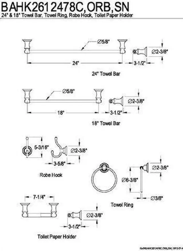 Main image of Kingston Brass BAHK161212478SN Provence Collection 5-piece Towel Bar Bath Hardware Set, Satin Nickel