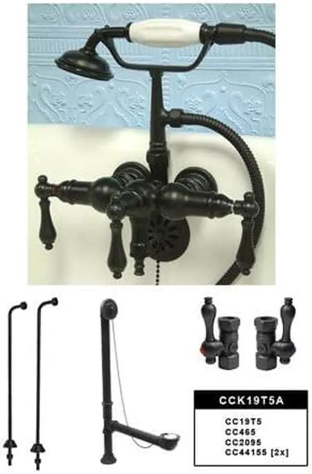 Alt view image 4 of 7 - Kingston Brass CCK19T5A Vintage Wall Mount Down Spout Clawfoot Tub Faucet Packag