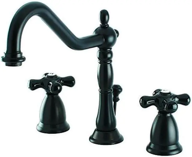 Alt view image 3 of 8 - Kingston Brass KS1995PKX Heritage Onyx Widespread Lavatory Faucet With Black Por
