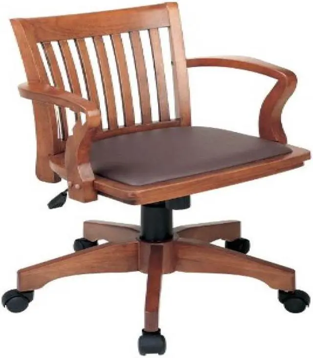 Alt view image 9 of 13 - Office Star 108FW-1 Deluxe Wood Bankers Chair with Vinyl Padded Seat in Fruit Wood Finish with Brown Vinyl- Fruitwood Finish - Brown Vinyl